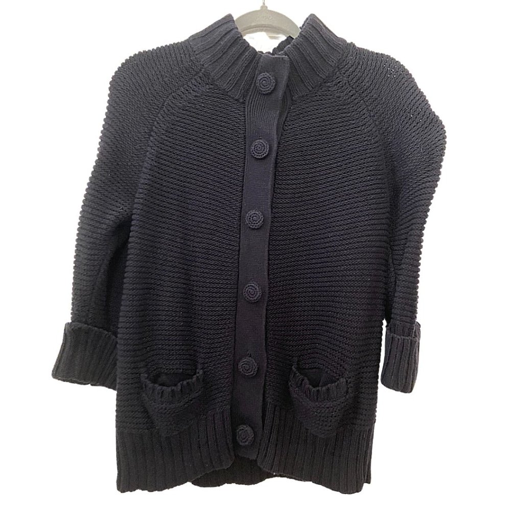 Chico's sz 2 blue 100% cotton knit chunky cardigan sz Large